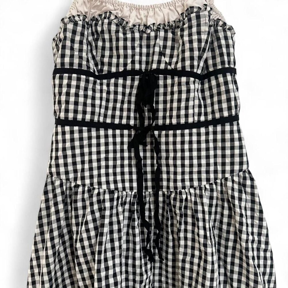 For Love and Lemons Gingham Midi Dress Black White Bow Tie Size S - Picture 4 of 7